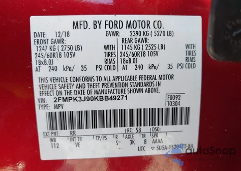 2019 Ford Edge Sel from USA, damaged, VIN 2FMPK3J90KBB49271
